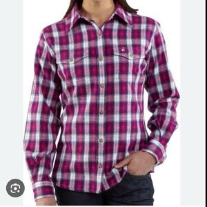 Carhartt Women's Pink and Purple Plaid Flannel Shirt